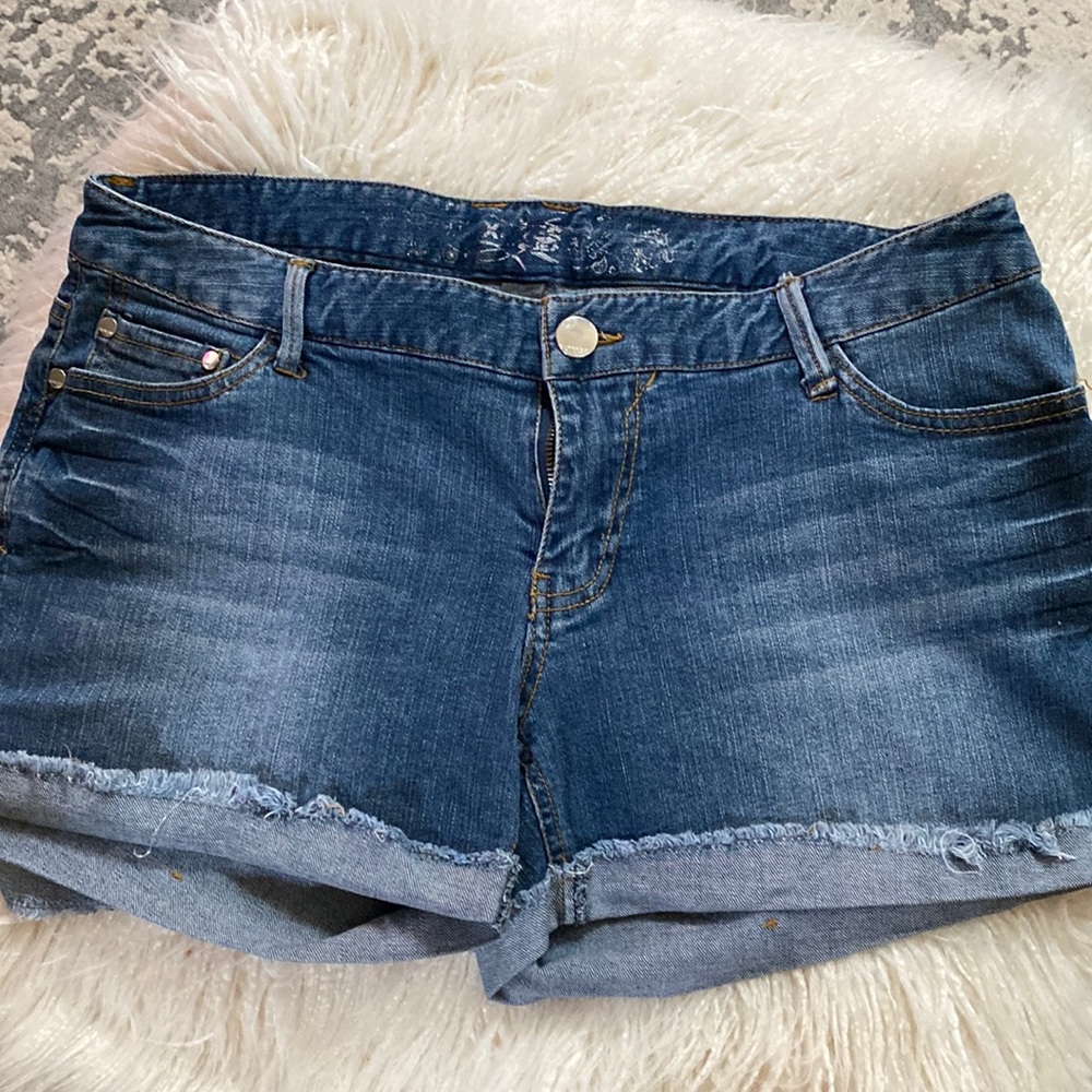 Denim Jean Shorts Sheered Cuff